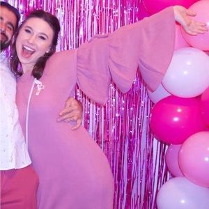 Pink ruffle sleeve knit dress